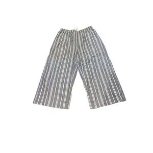 Beach Lunch Lounge Women M Blue White Stripe Linen Blend PullOn Capri Pant  Boho
